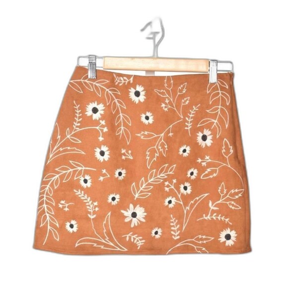 Blue Rain Dresses & Skirts - Francesca's Blue Rain Brown Faux Suede Embroidered Mini Pencil Skirt Size S
